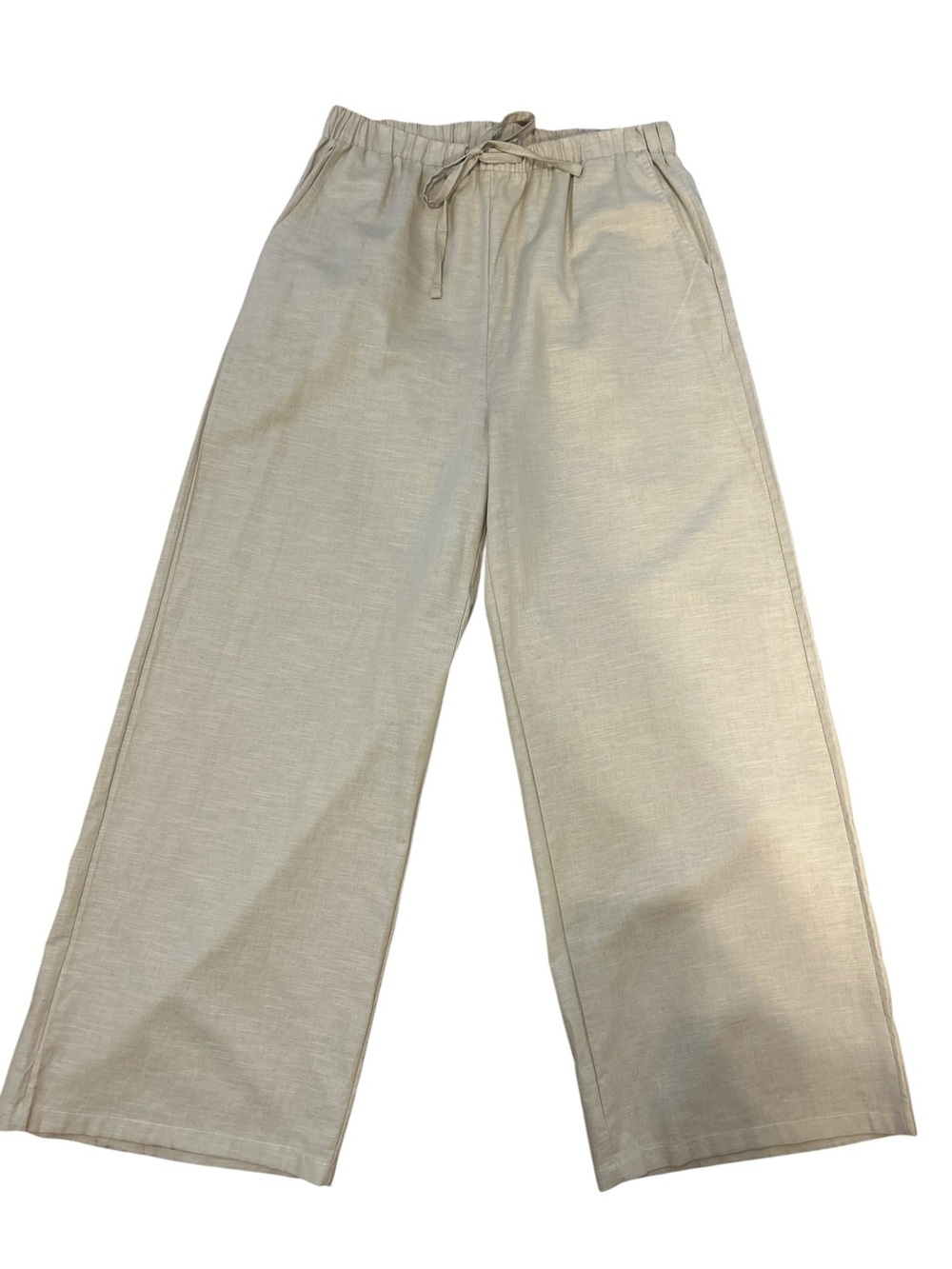 Linen Blend Woman’s Size Large/Tall Relaxed Wide-Leg Drawstring Pants in Sand - Picture 7 of 7